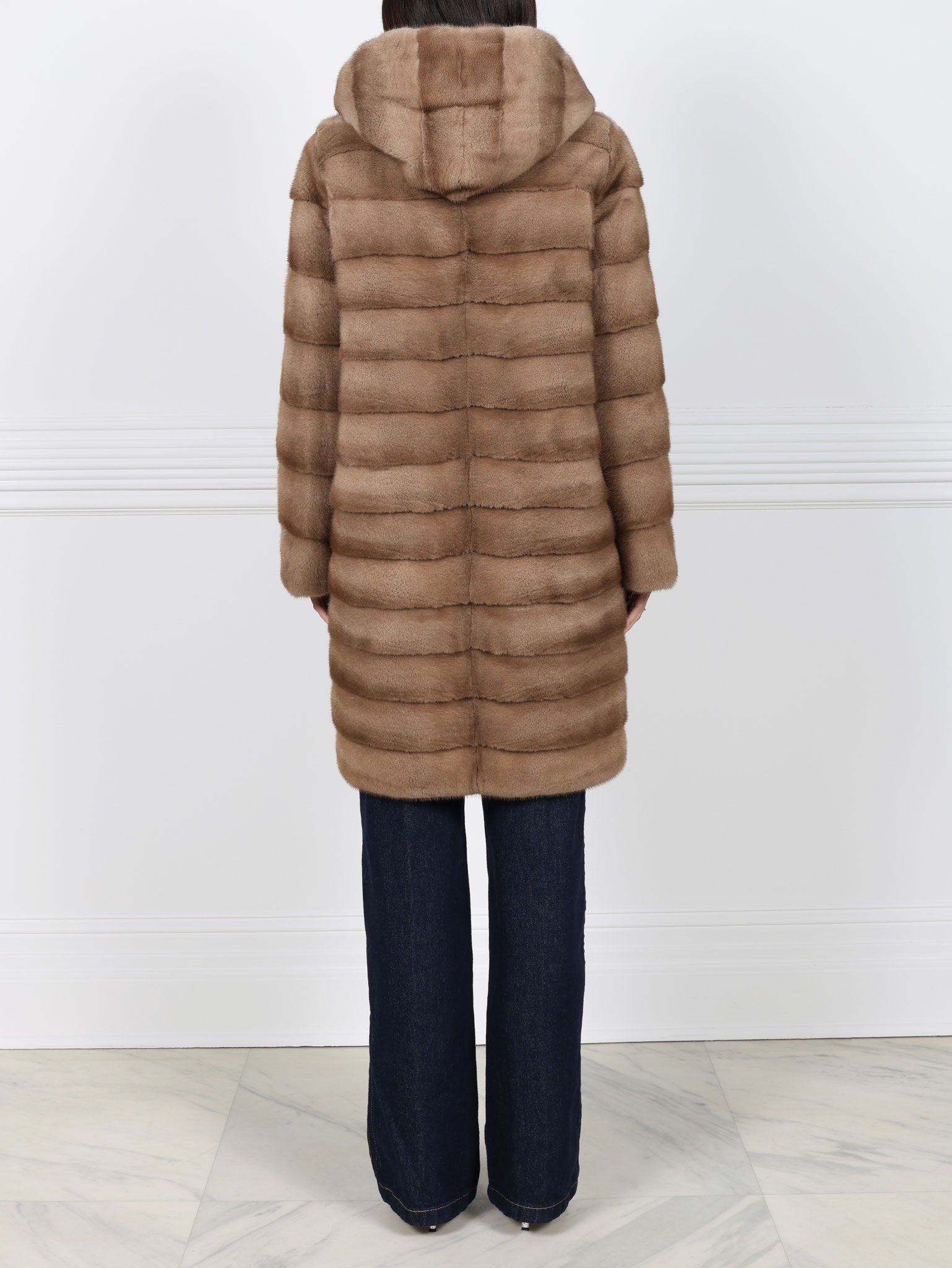 The Delaney Hooded Reversible Mink Fur Coat in Pastel