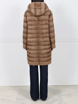 The Delaney Hooded Reversible Mink Fur Coat in Pastel