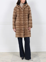 The Delaney Hooded Reversible Mink Fur Coat in Pastel