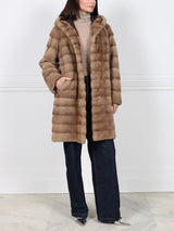 The Delaney Hooded Reversible Mink Fur Coat in Pastel