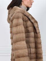 The Delaney Hooded Reversible Mink Fur Coat in Pastel