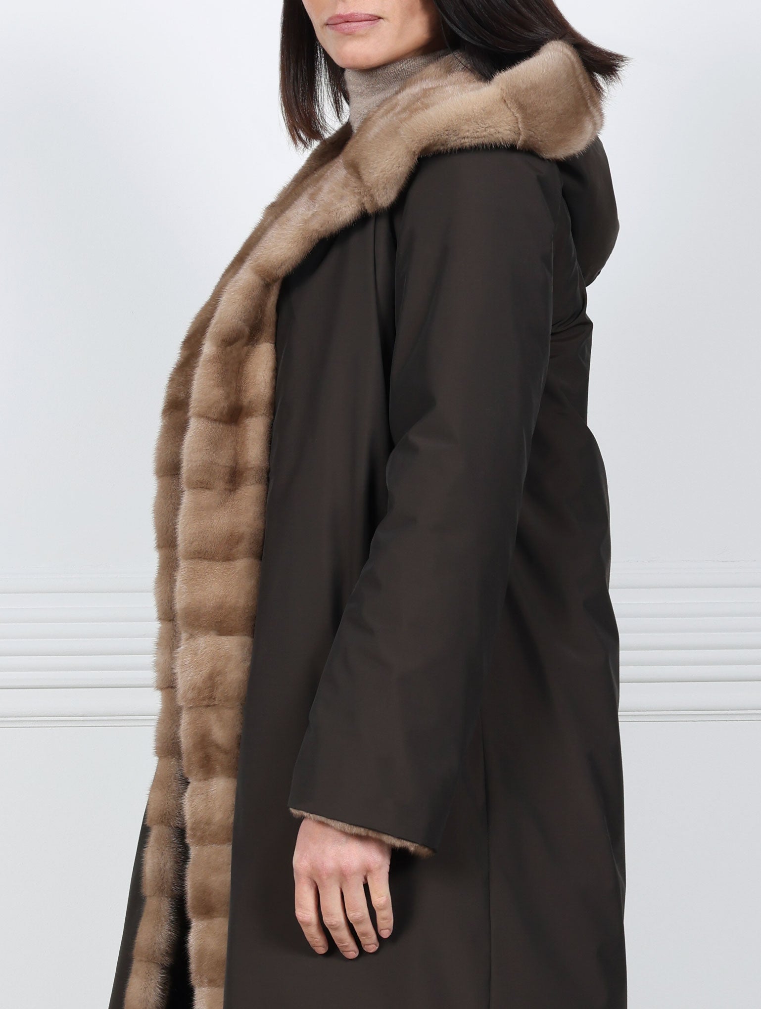 The Delaney Hooded Reversible Mink Fur Coat in Pastel