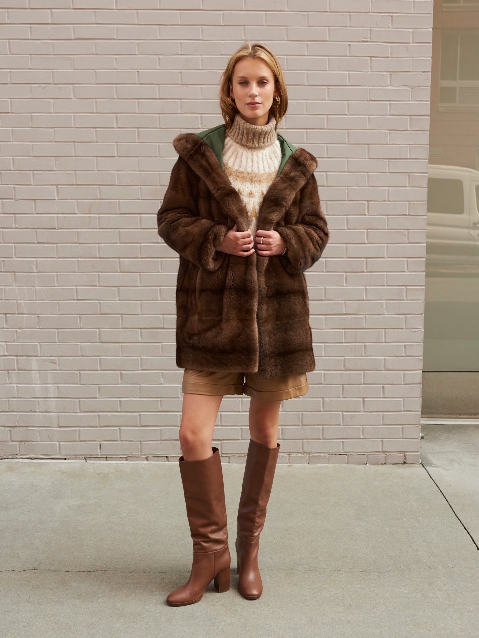 The Sandy Mink Reversible Coat in Green