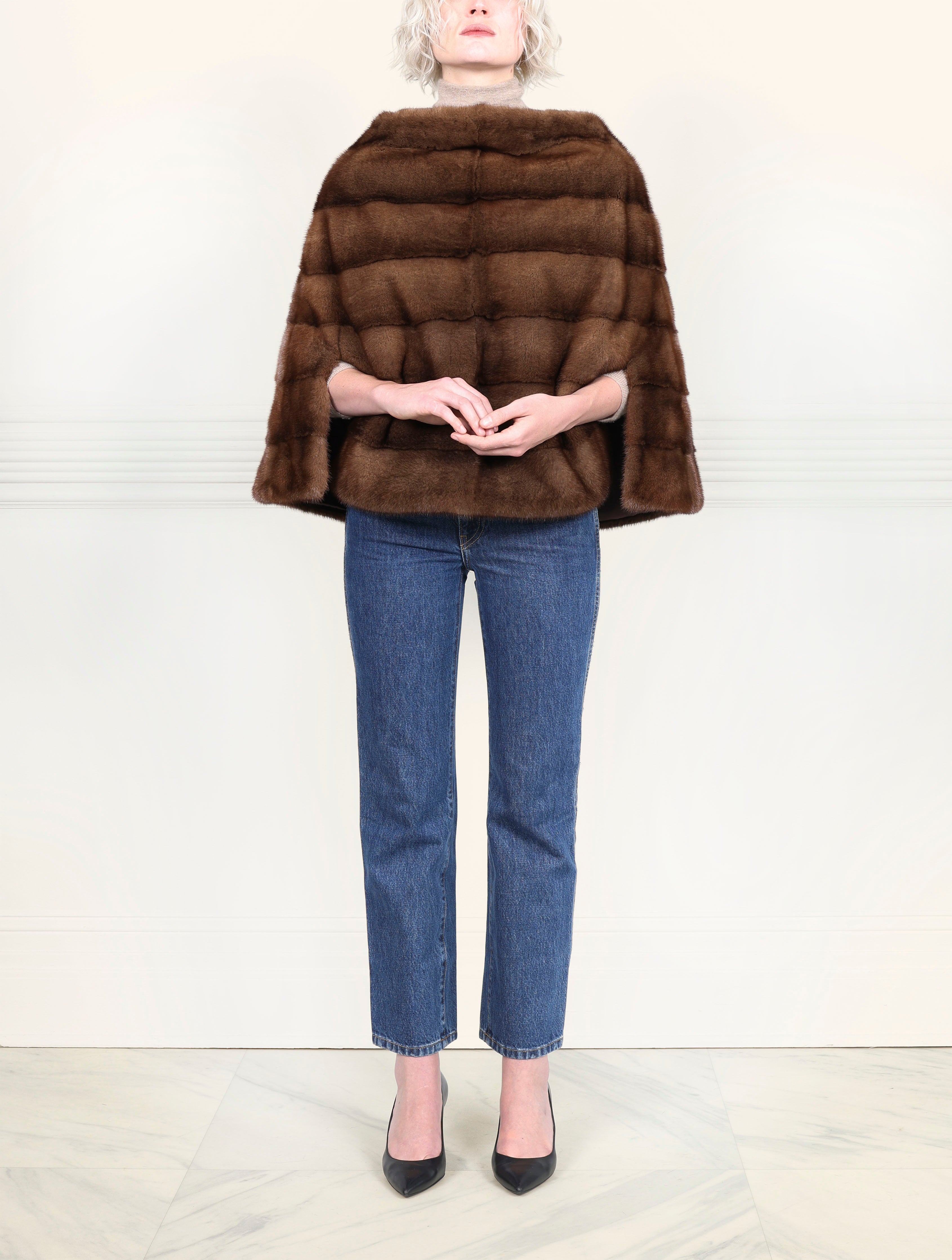 The Valerie Mink Poncho in Brown