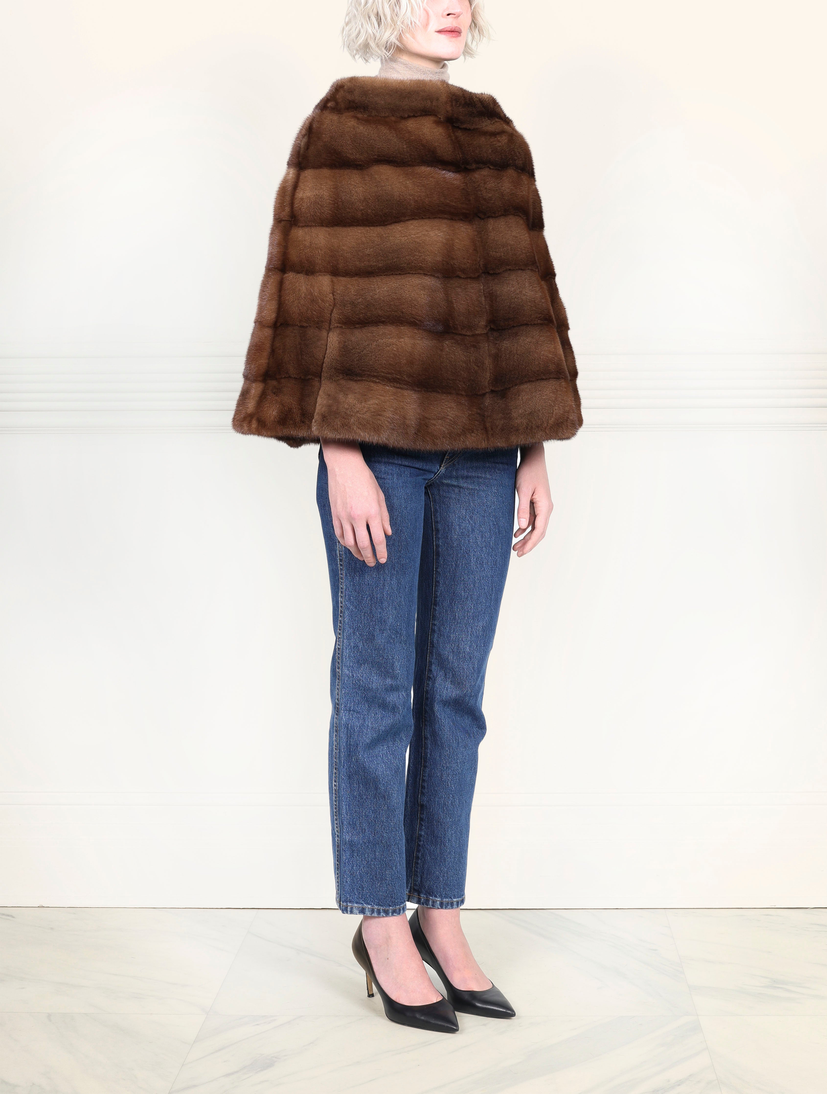 The Valerie Mink Poncho in Brown