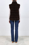 The Nina Zip Front Mink Vest in Mahogany