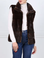 The Nina Zip Front Mink Vest in Mahogany