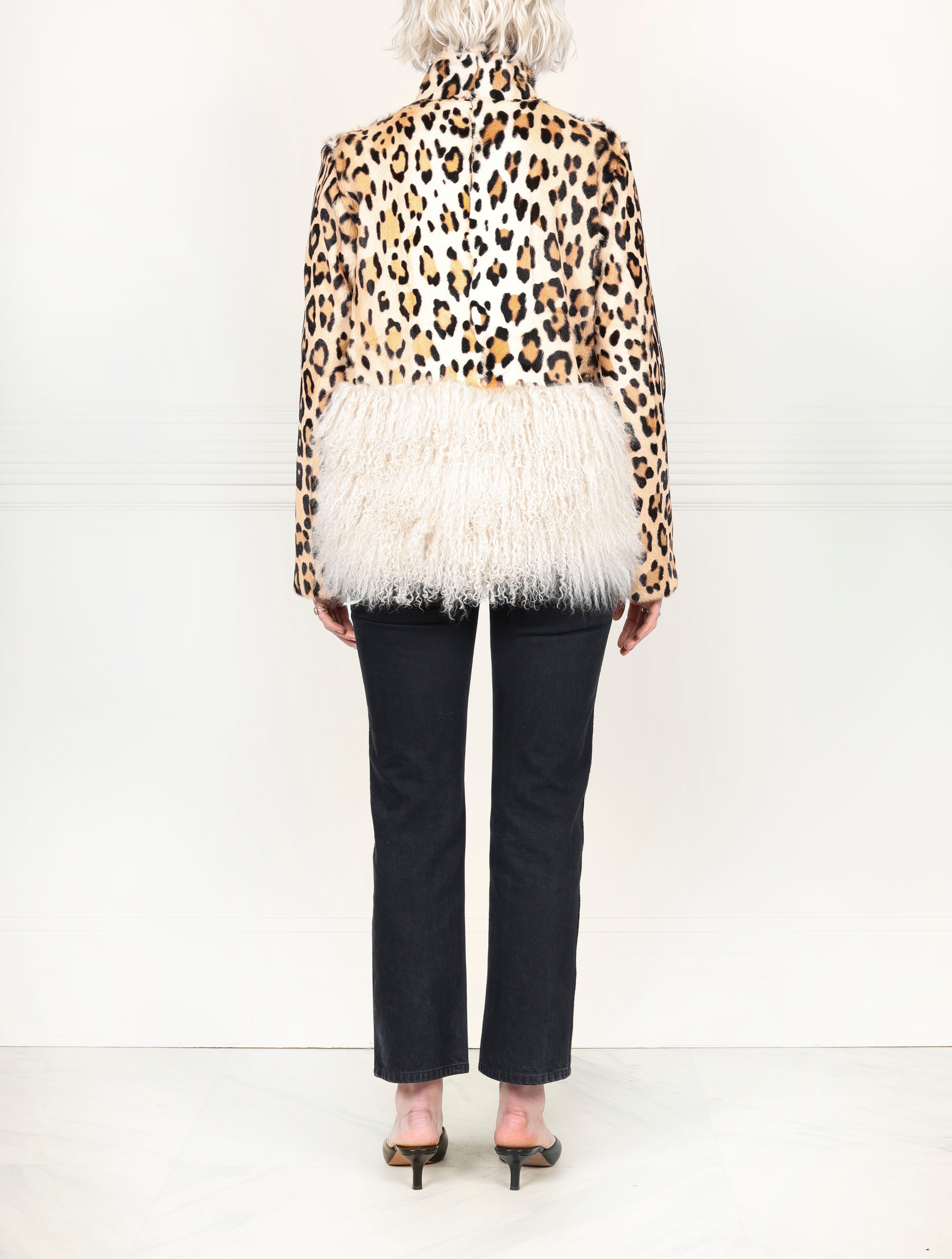 Leopard Printed Shearling Jacket with Peplum