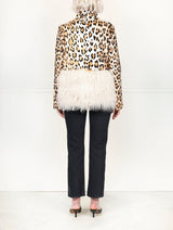 Leopard Printed Shearling Jacket with Peplum