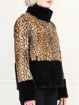 The Dover Shearling Jacket with Fur Trim in Leopard