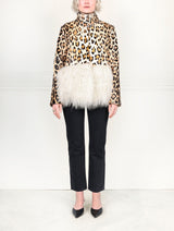 Leopard Printed Shearling Jacket with Peplum