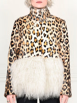 Leopard Printed Shearling Jacket with Peplum
