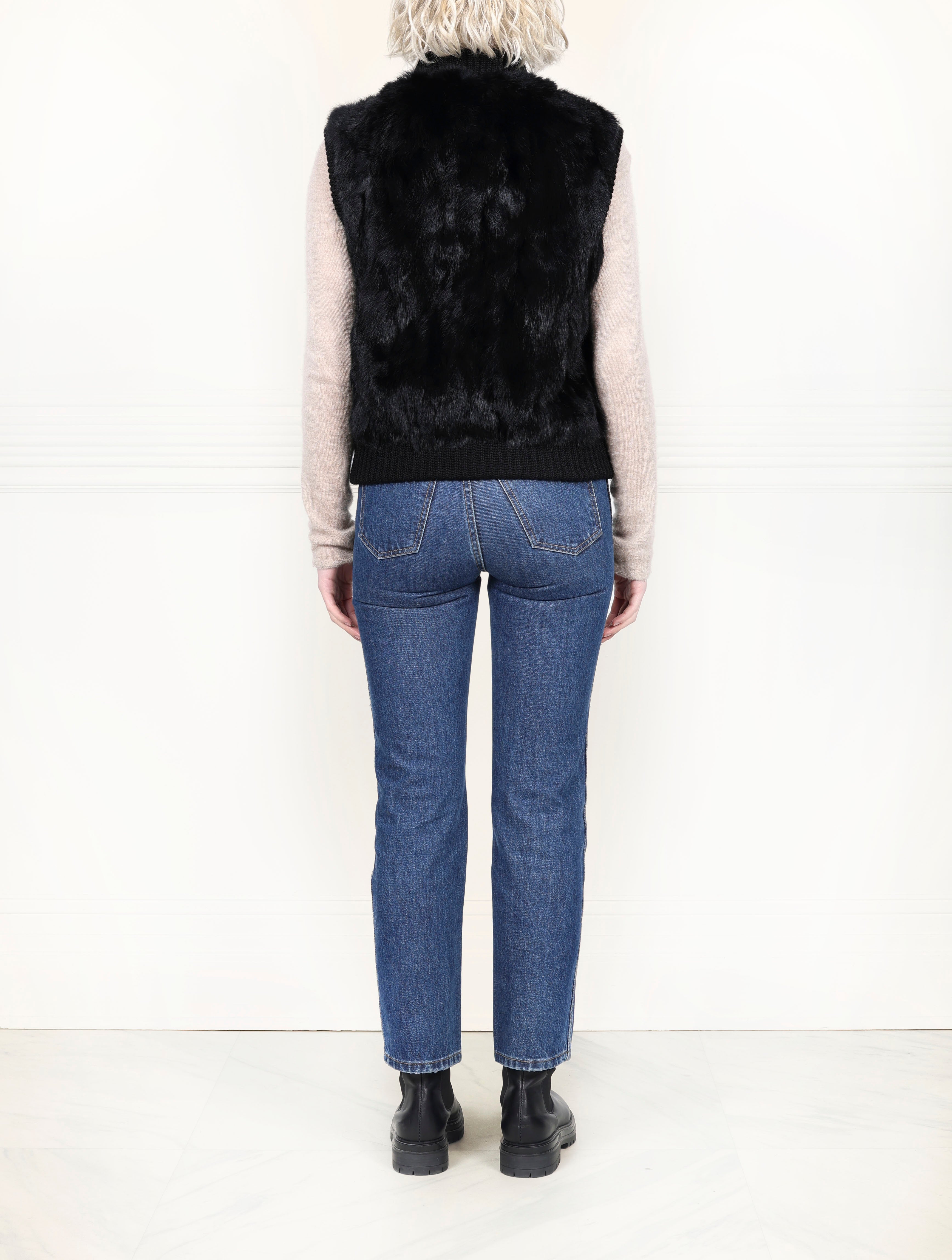 The Aurelia Upcycled Rabbit Vest with Knit Trim