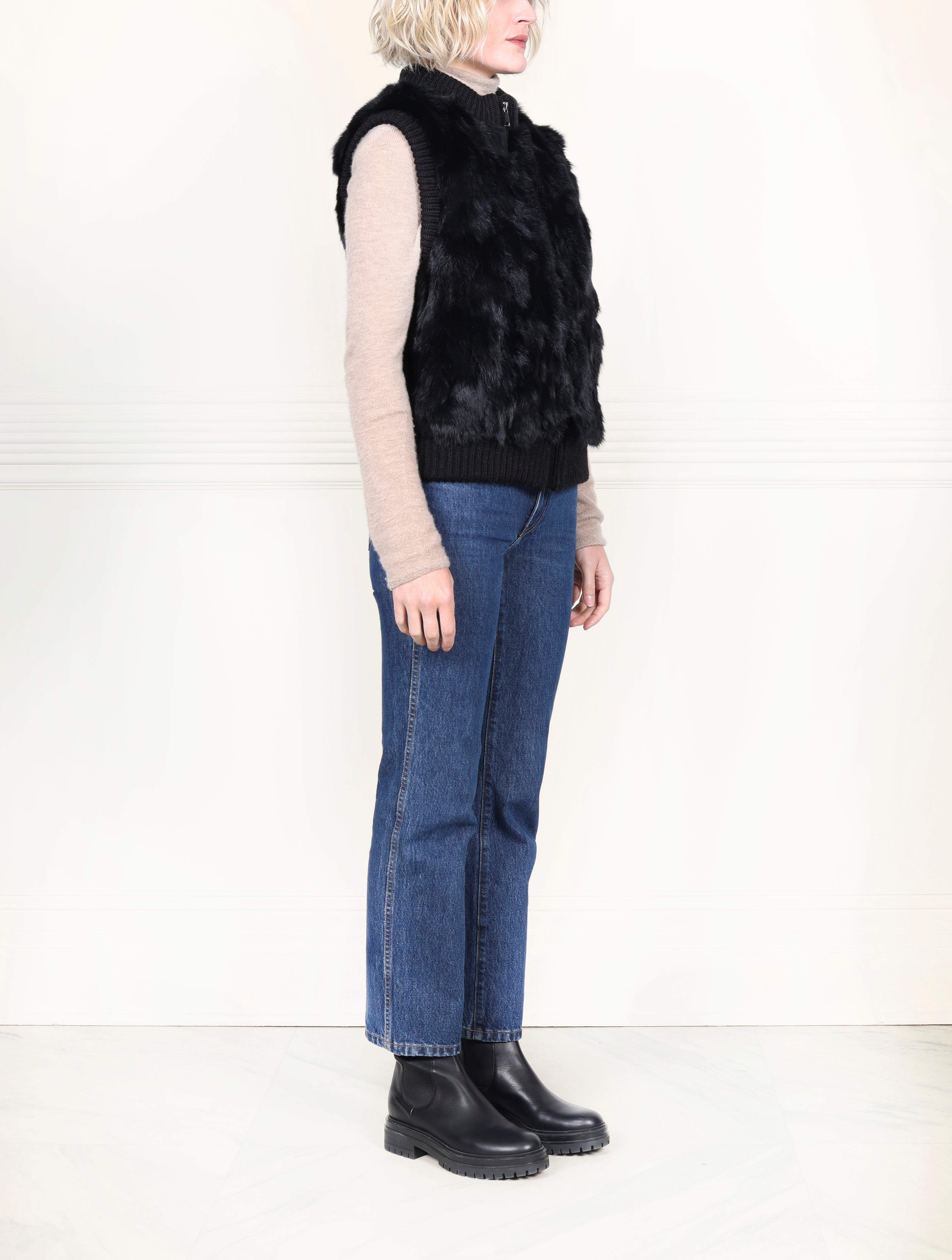 The Aurelia Upcycled Rabbit Vest with Knit Trim