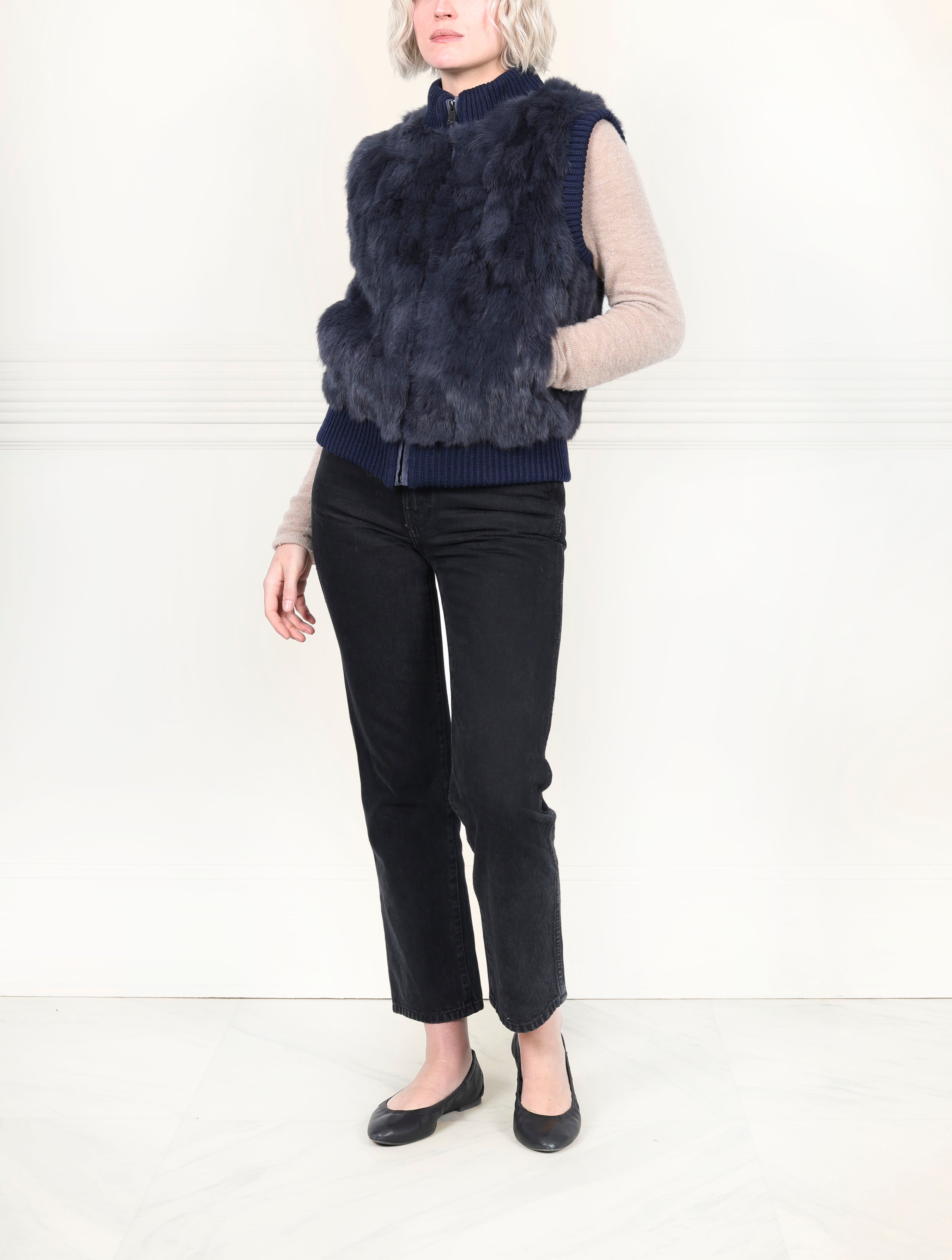 The Aurelia Upcycled Rabbit Vest with Knit Trim