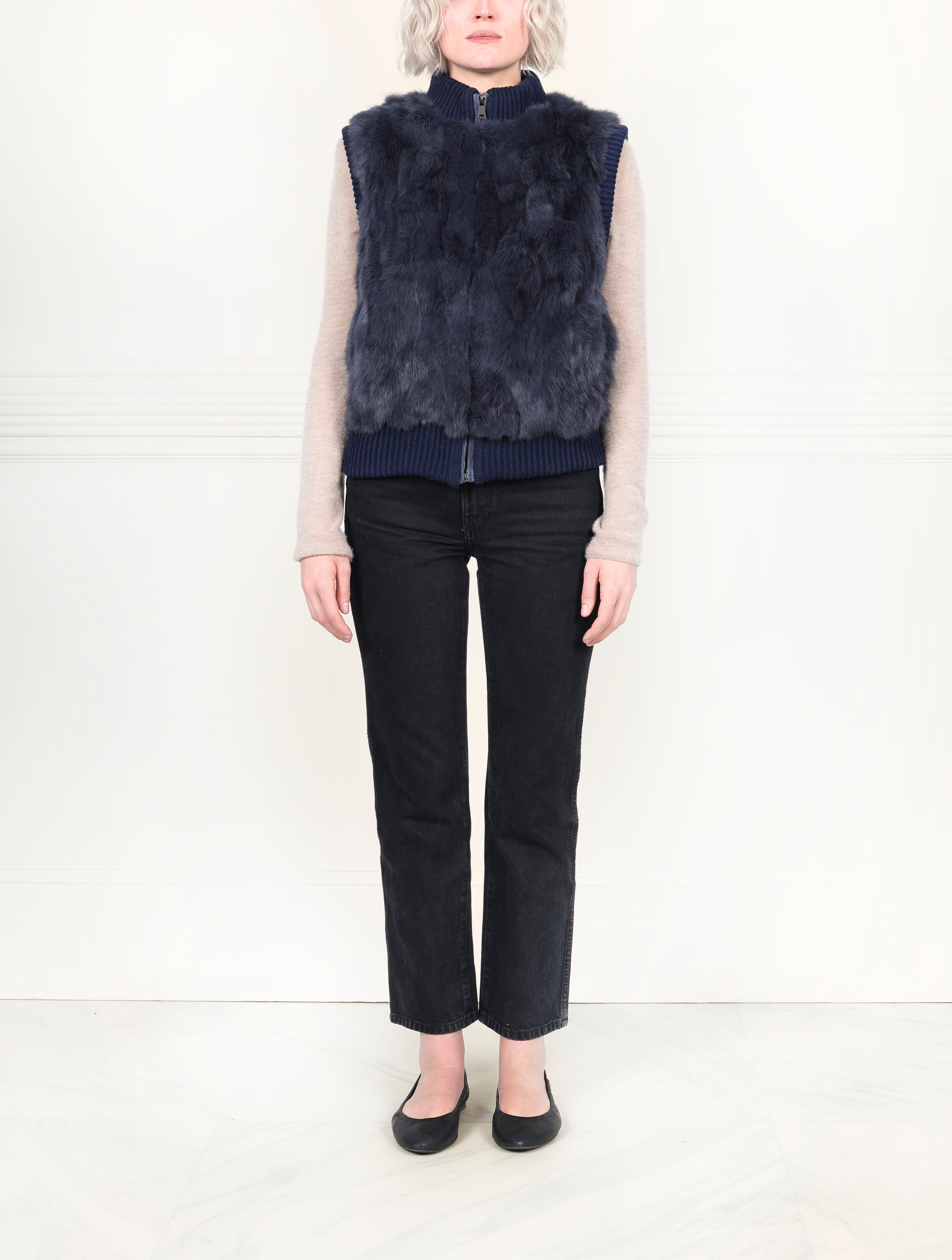The Aurelia Upcycled Rabbit Vest with Knit Trim