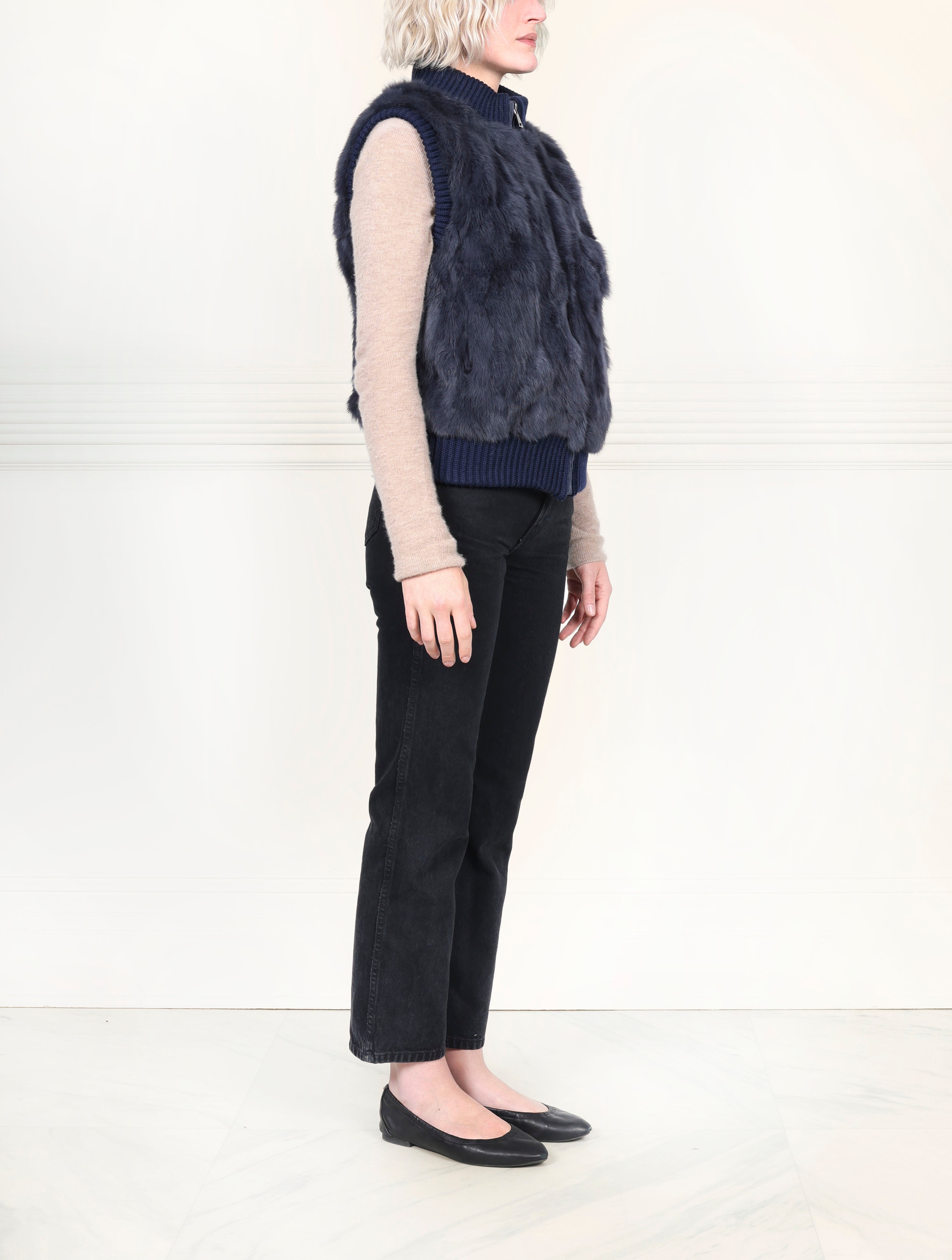 The Aurelia Upcycled Rabbit Vest with Knit Trim
