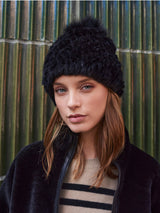 The Knit Mink Fur Hat with Fox Pom in Multiple Colors