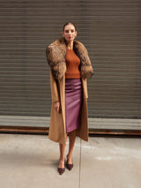 Double Face  Wool/Cashmere Blend Coat with Detachable Fox Collar