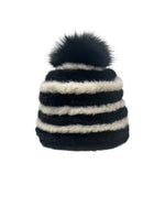 Multi Color Knitted Mink Hat with Pom