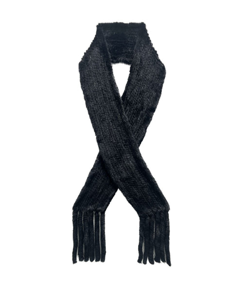 The Kate Dyed Knitted Mink Scarf in Black