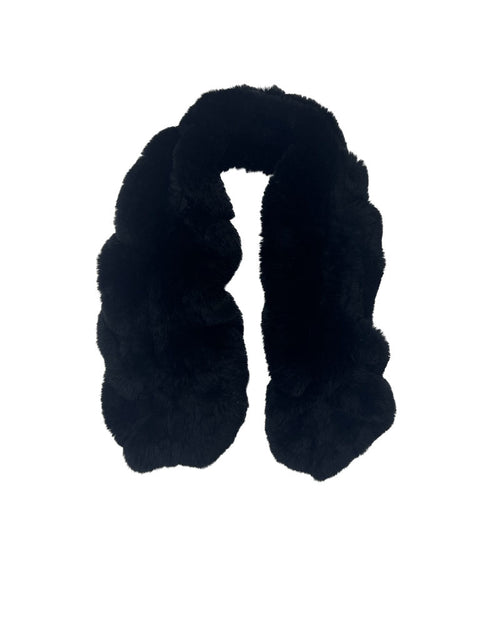 Ruffled Knitted Rex Rabbit Pull Through Scarf in Black