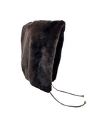 Dyed Plucked Mink Fur Hood with Leather Ties