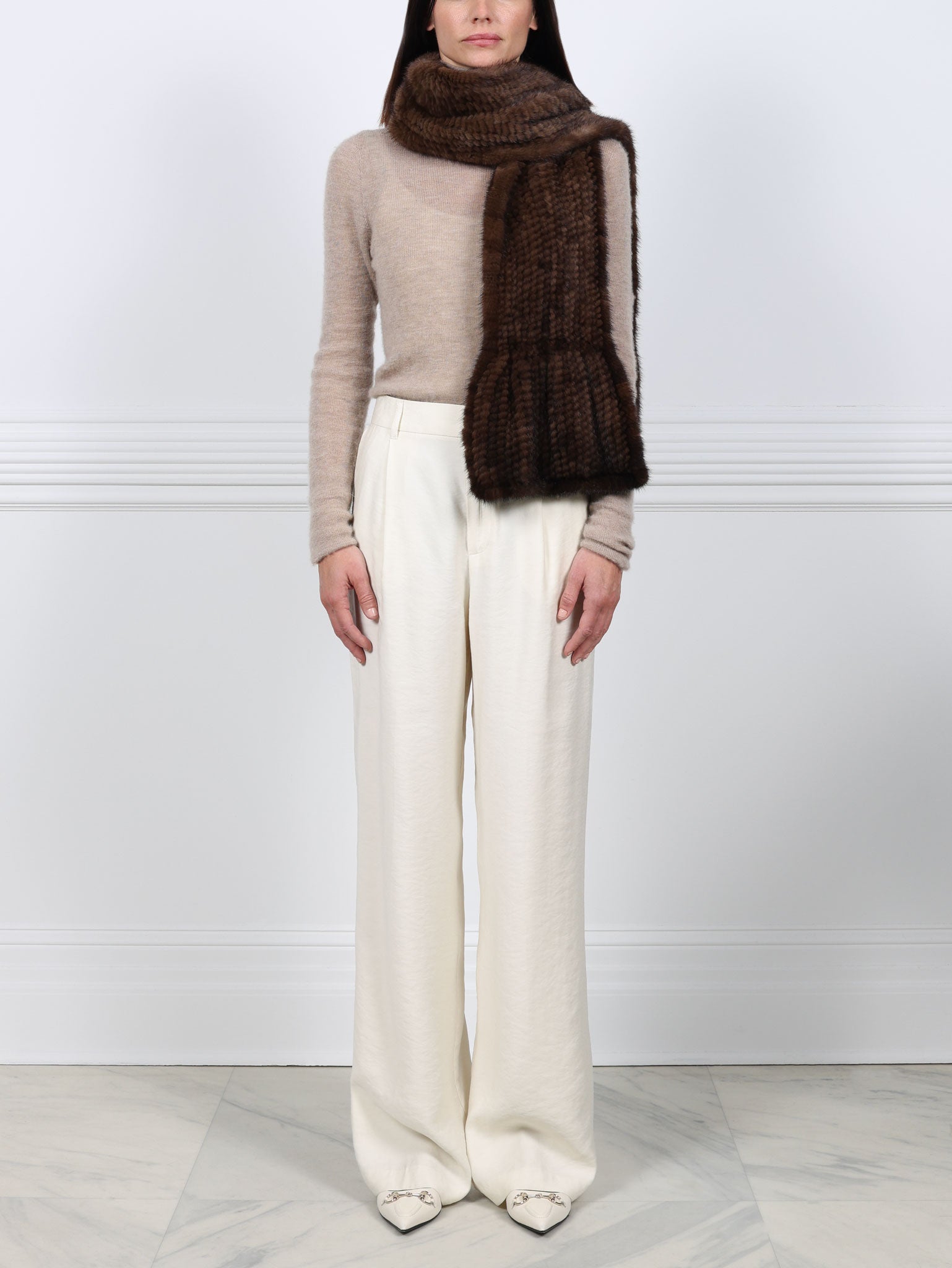 Knitted Mink Ruffle Scarf