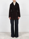 The Natasha Belted Suede Coat with Shearling Collar