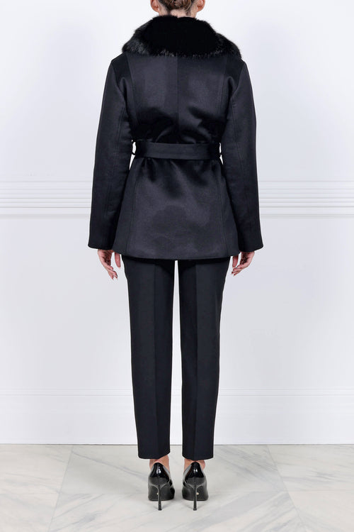 The Hailey Mink Lined Cashmere Belted Coat with Sable Collar