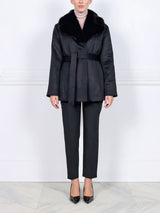 The Hailey Mink Lined Cashmere Belted Coat with Sable Collar