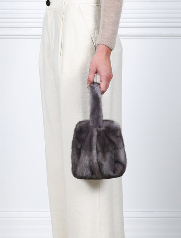 The Meow Mini Box Cut Mink Bag in Dark Grey