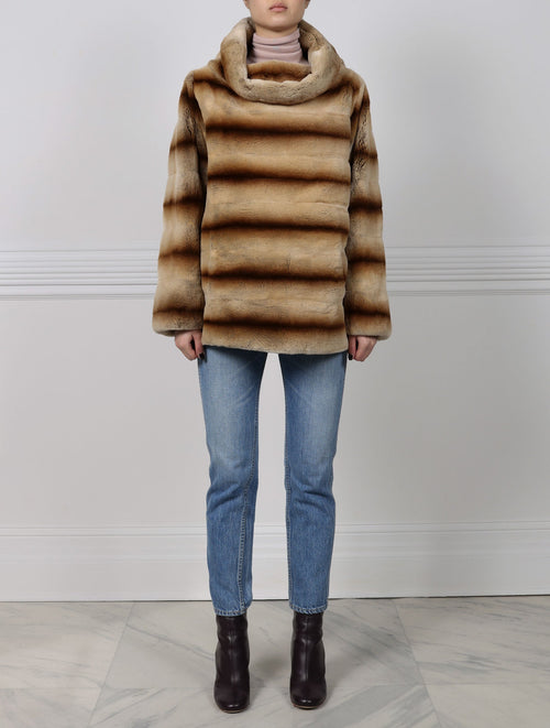Dyed Plucked Mink Fur Pullover in Beige