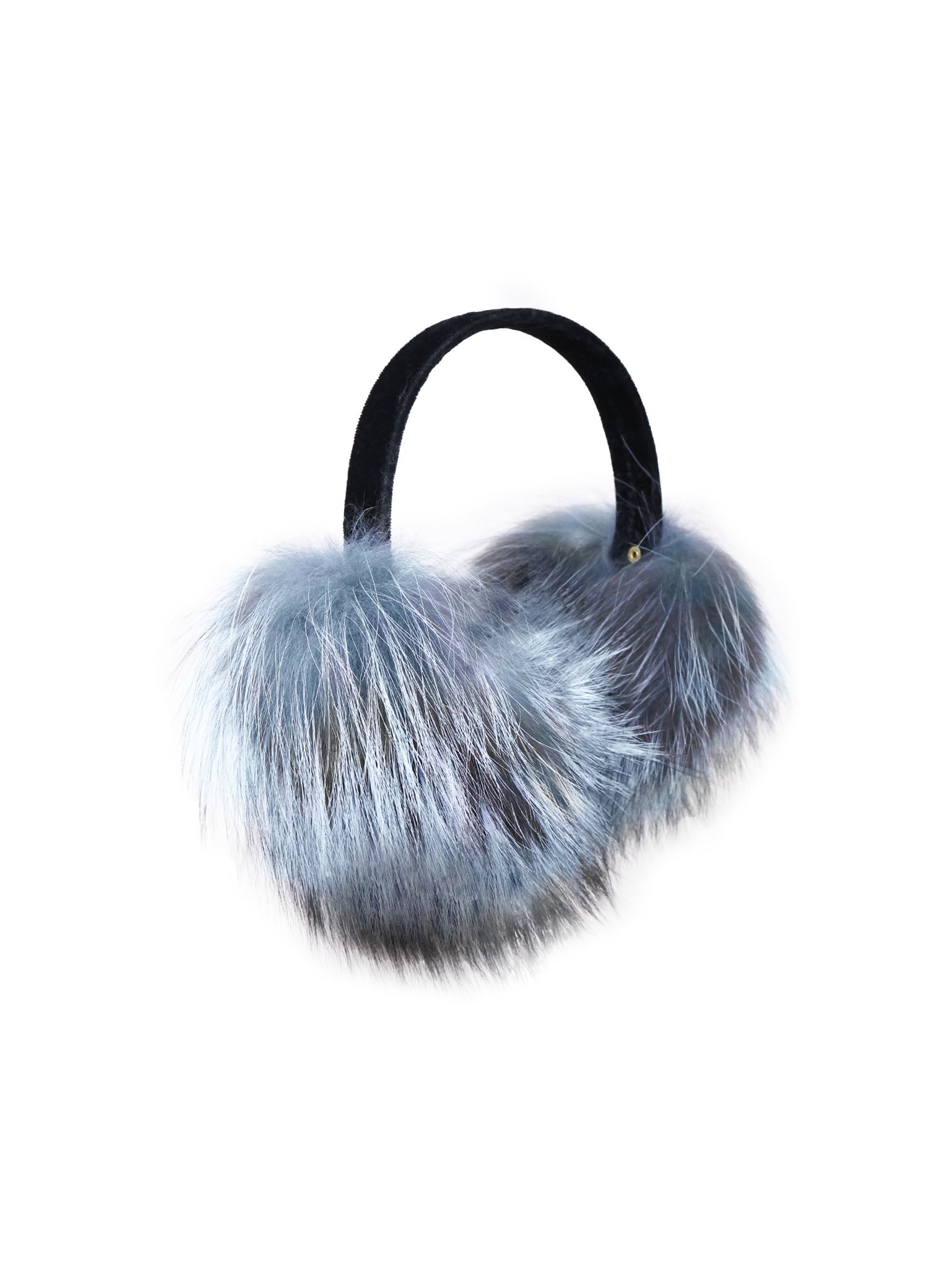 Dyed Fur Earmuffs with Velvet Bands in Blue