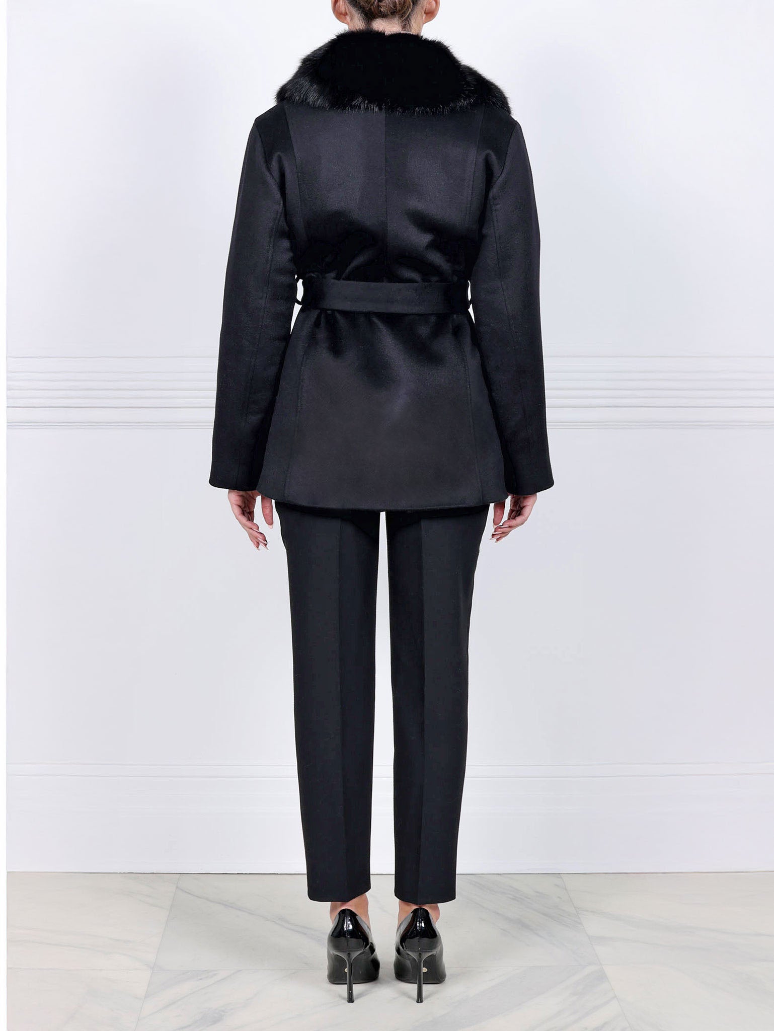 The Hailey Mink Lined Cashmere Belted Coat with Sable Collar
