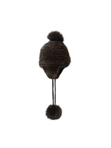 Knit Mink Fur Trapper Hat with Poms