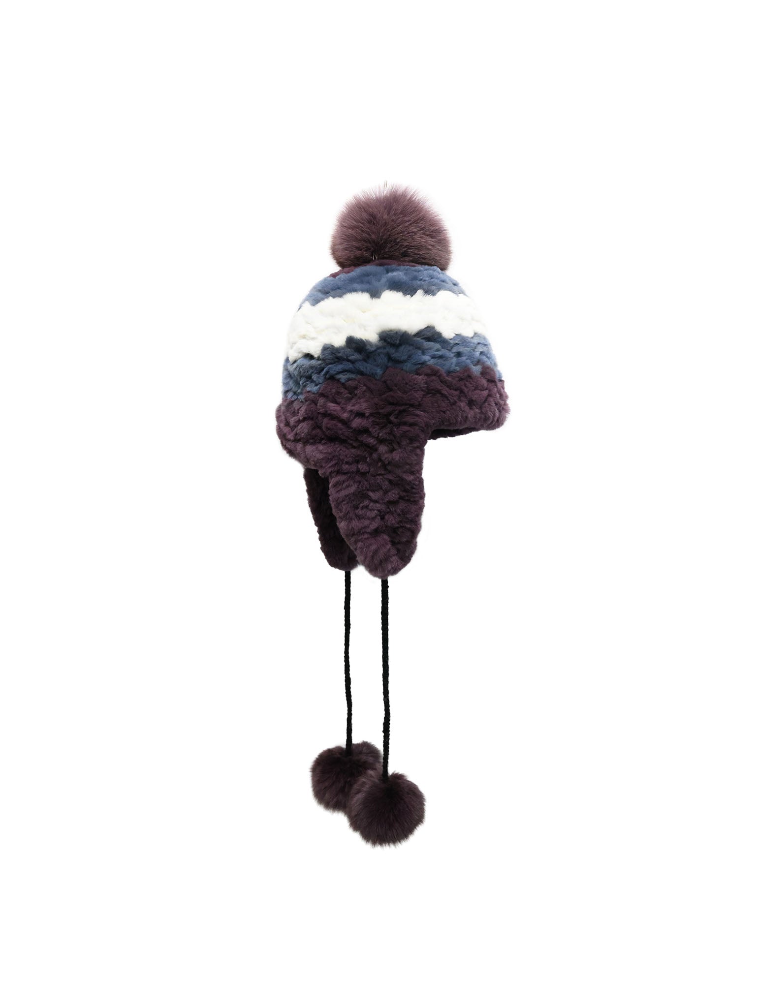 Knitted Rex Rabbit Fur Striped Trapper Hat