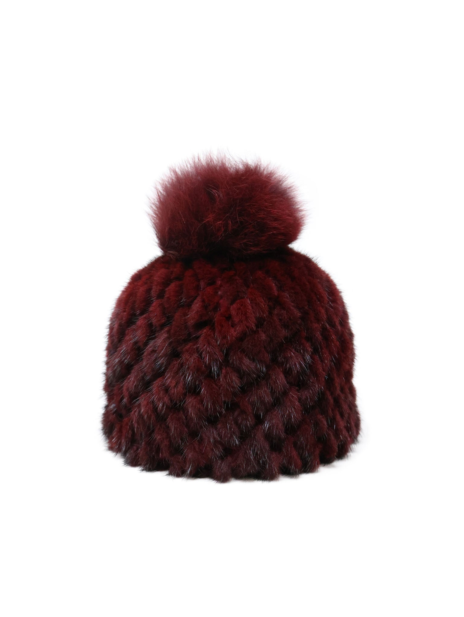 The Knit Mink Fur Hat with Fox Pom in Multiple Colors