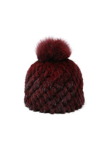 The Knit Mink Fur Hat with Fox Pom in Multiple Colors