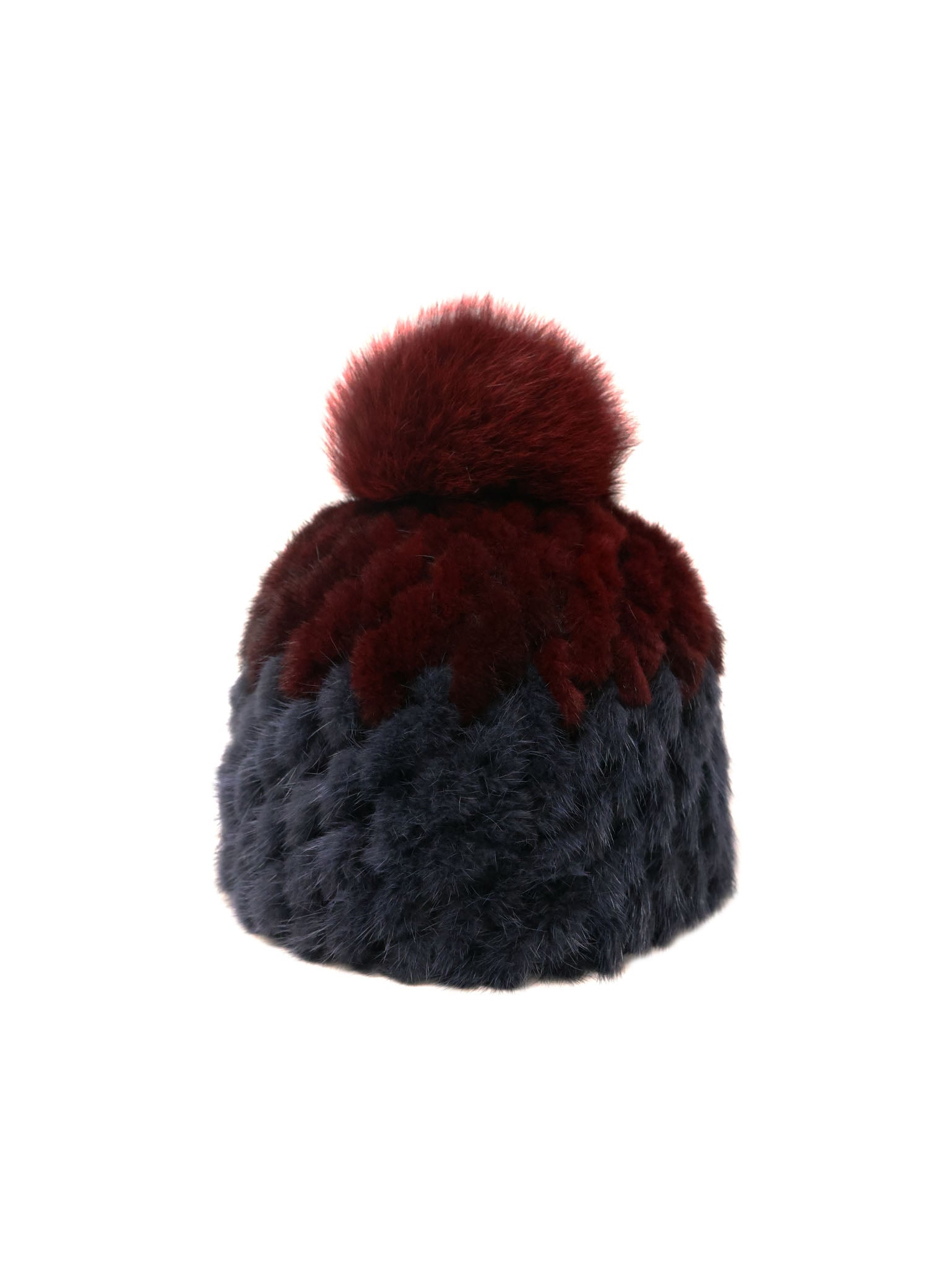 Two Toned Knitted Mink Hat with  Pom