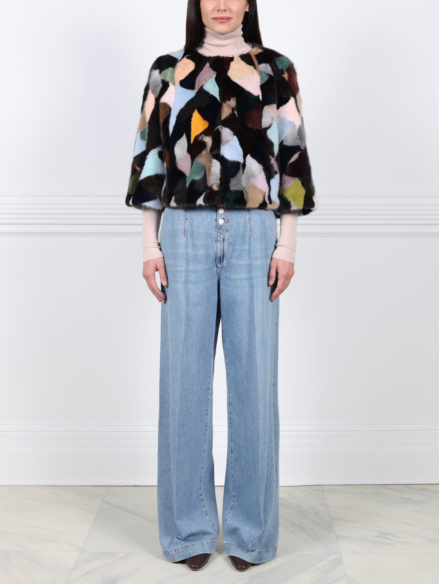 Upcycled Multi Mink  Crop Jacket