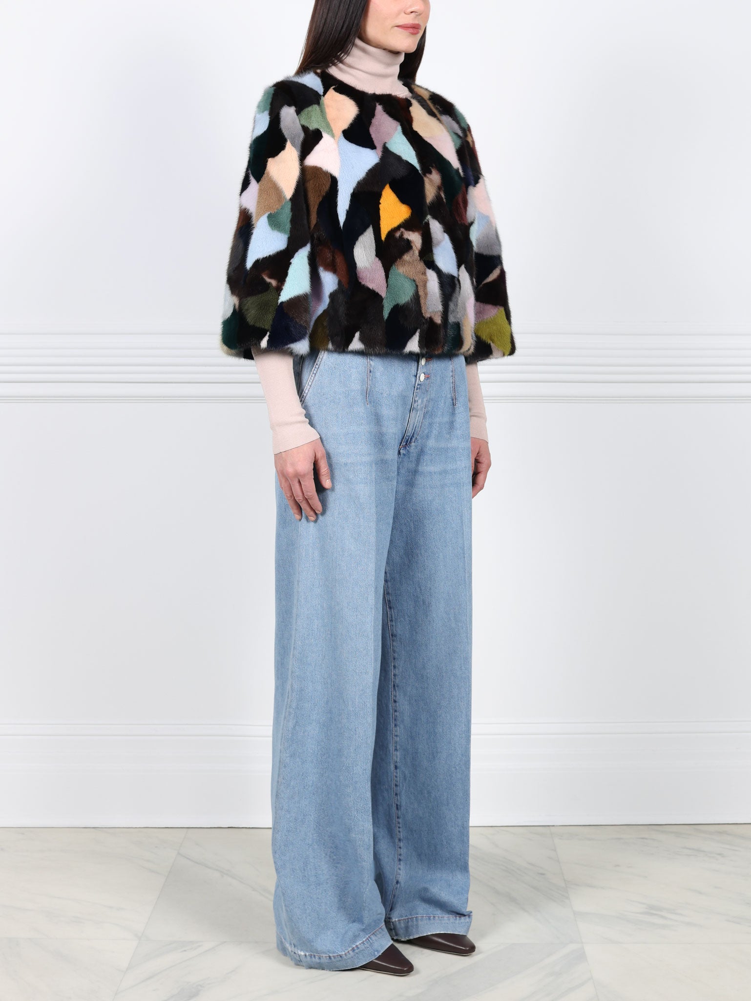 Upcycled Multi Mink  Crop Jacket