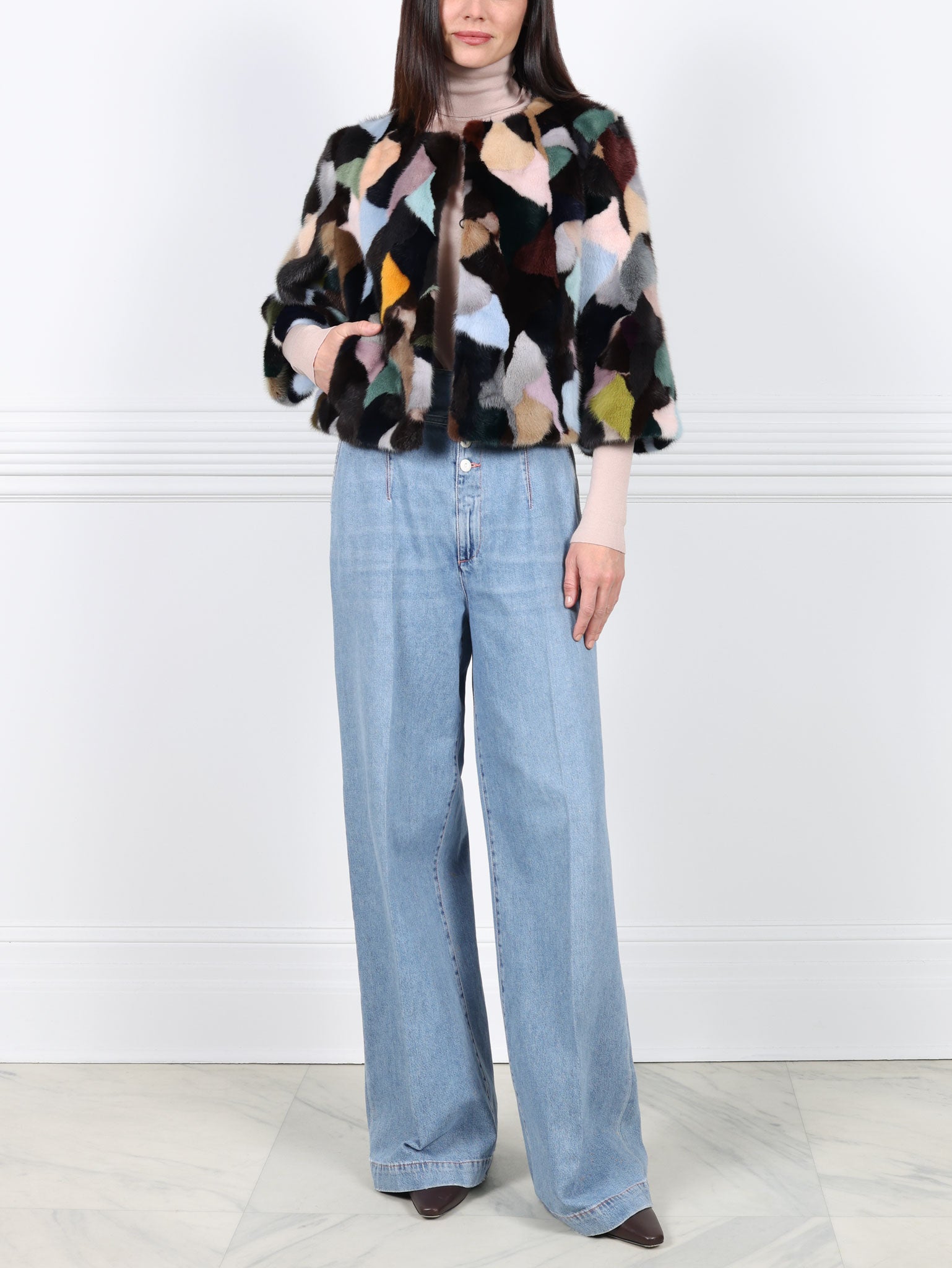 Upcycled Multi Mink  Crop Jacket