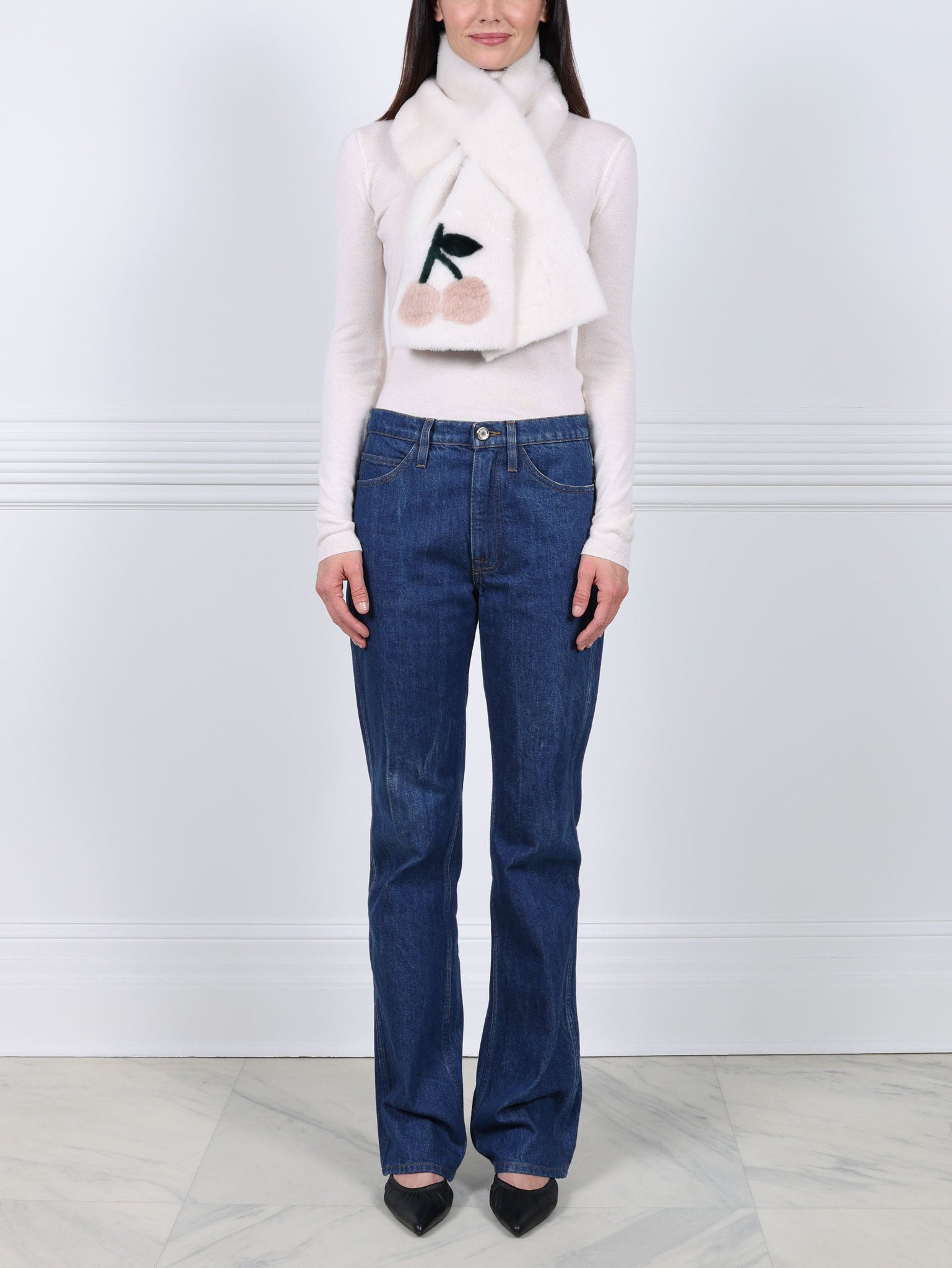 The Cherries Ivory Shearling Intarsia Scarf