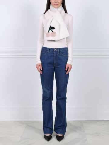 The Cherries Ivory Shearling Intarsia Scarf