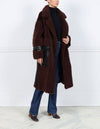 Oversized Brown Curly Shearling Belted Coat