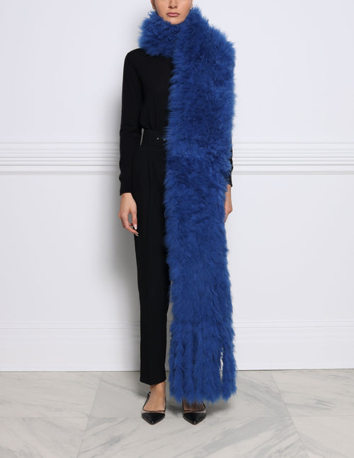 Oversized Knitted Shearling Scarf with Fringe