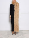 Oversized Knitted Shearling Scarf with Fringe