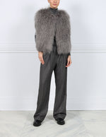 Curly Shearling Vest with Contrast Stripe