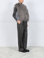 Curly Shearling Vest with Contrast Stripe